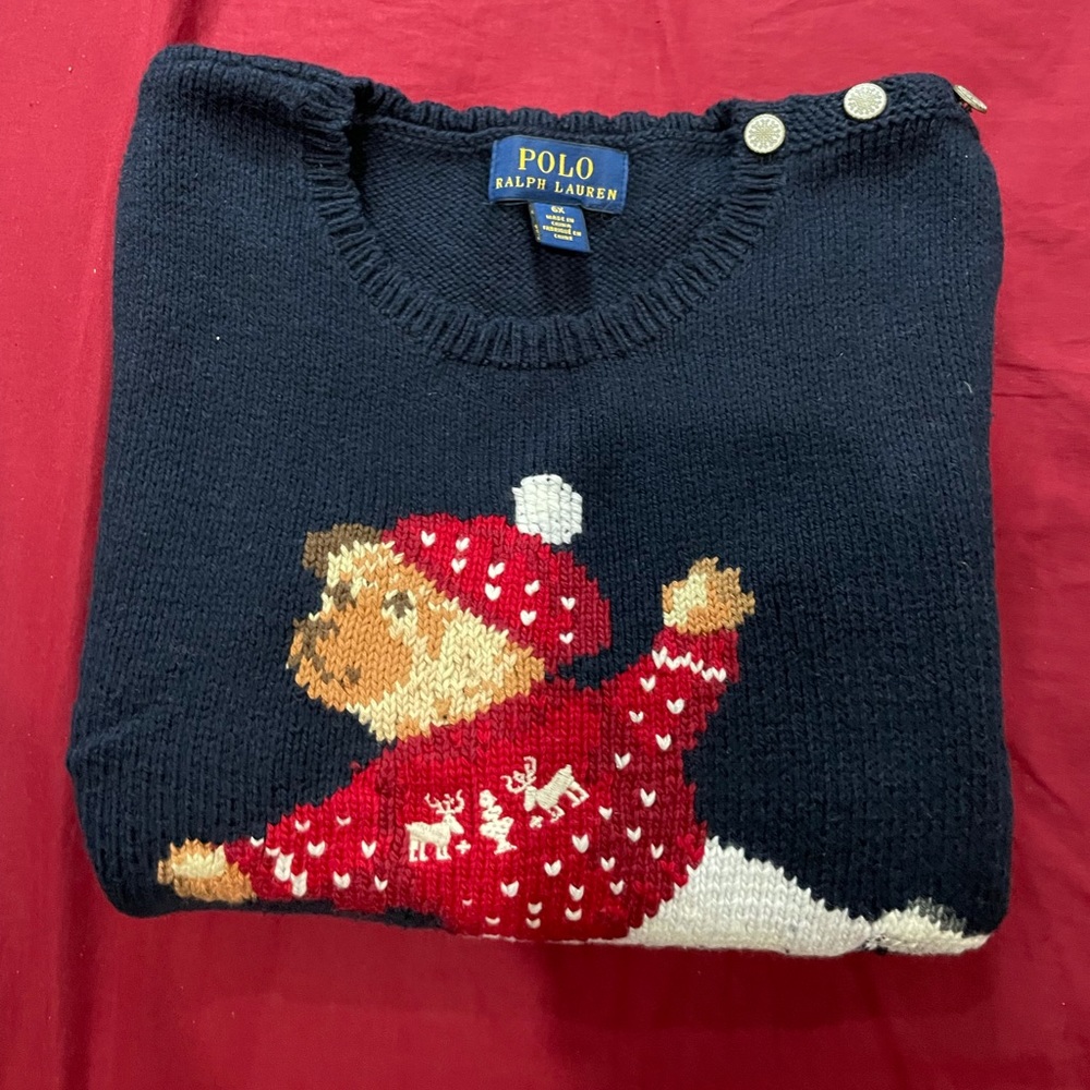 Girls Teddy Bear Polo Sweater